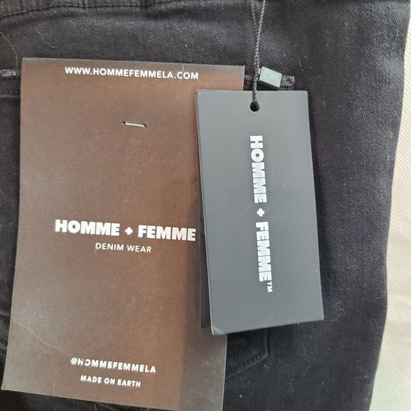 NWT HOMME + FEMME Men's (40) Black Comfort Stretch Tapered Denim Jeans --$150 - Picture 10 of 11